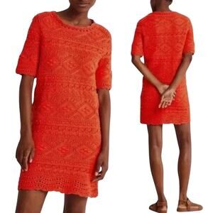 NEW Boden Red Crochet Lace Dress NEW US 6 Long Cotton Sheath Dress Red Orange